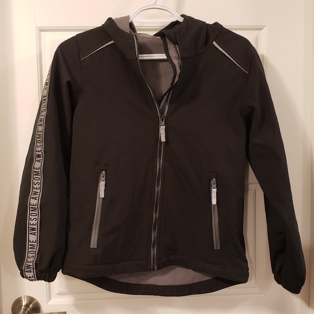 Athletic Works Boy's Black Grey Fleece Hooded Jacket - Size Large or 10/12